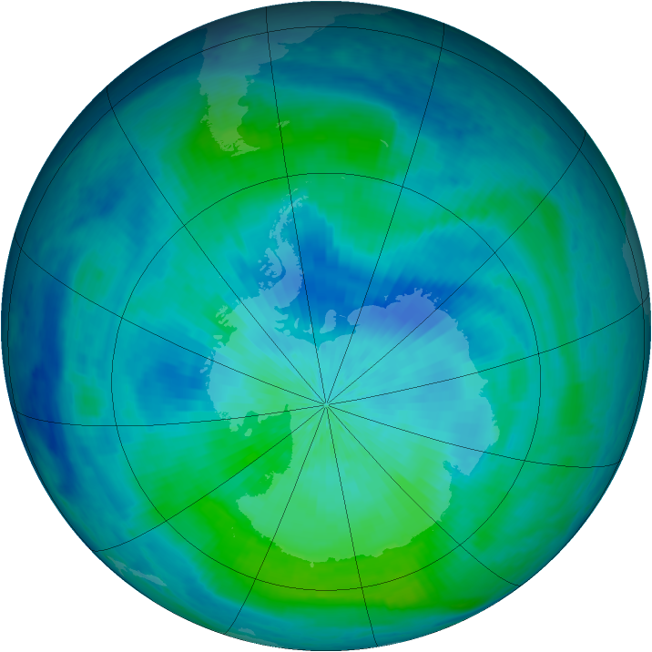 Antarctic ozone map for 05 March 2001